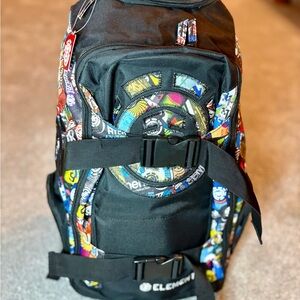 New vintage Element Black 21” skateboarding Backpack with Colorful Accents